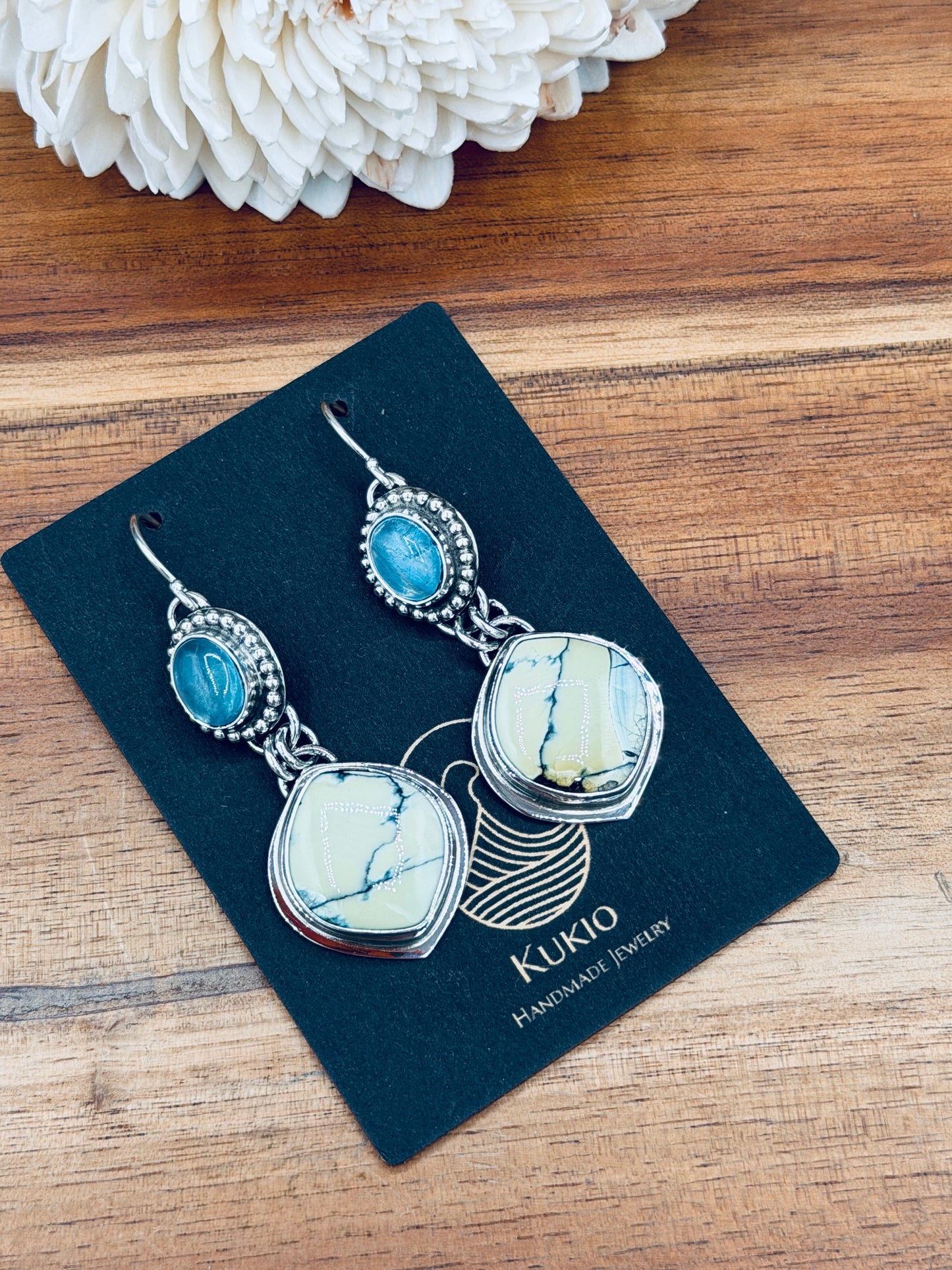 Sterling Silver White River Hotsonite and Aquamarine Earrings