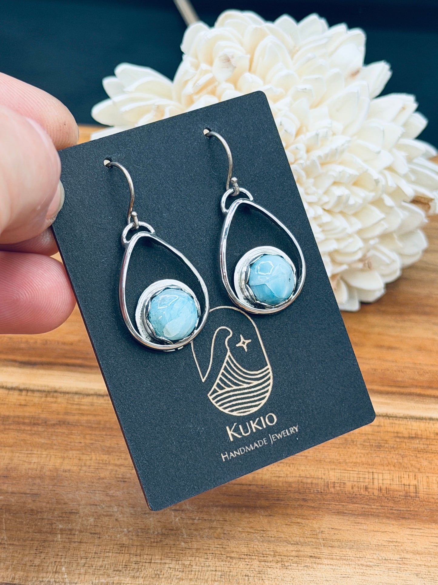 Sterling Silver Larimar Teardrop Hoops