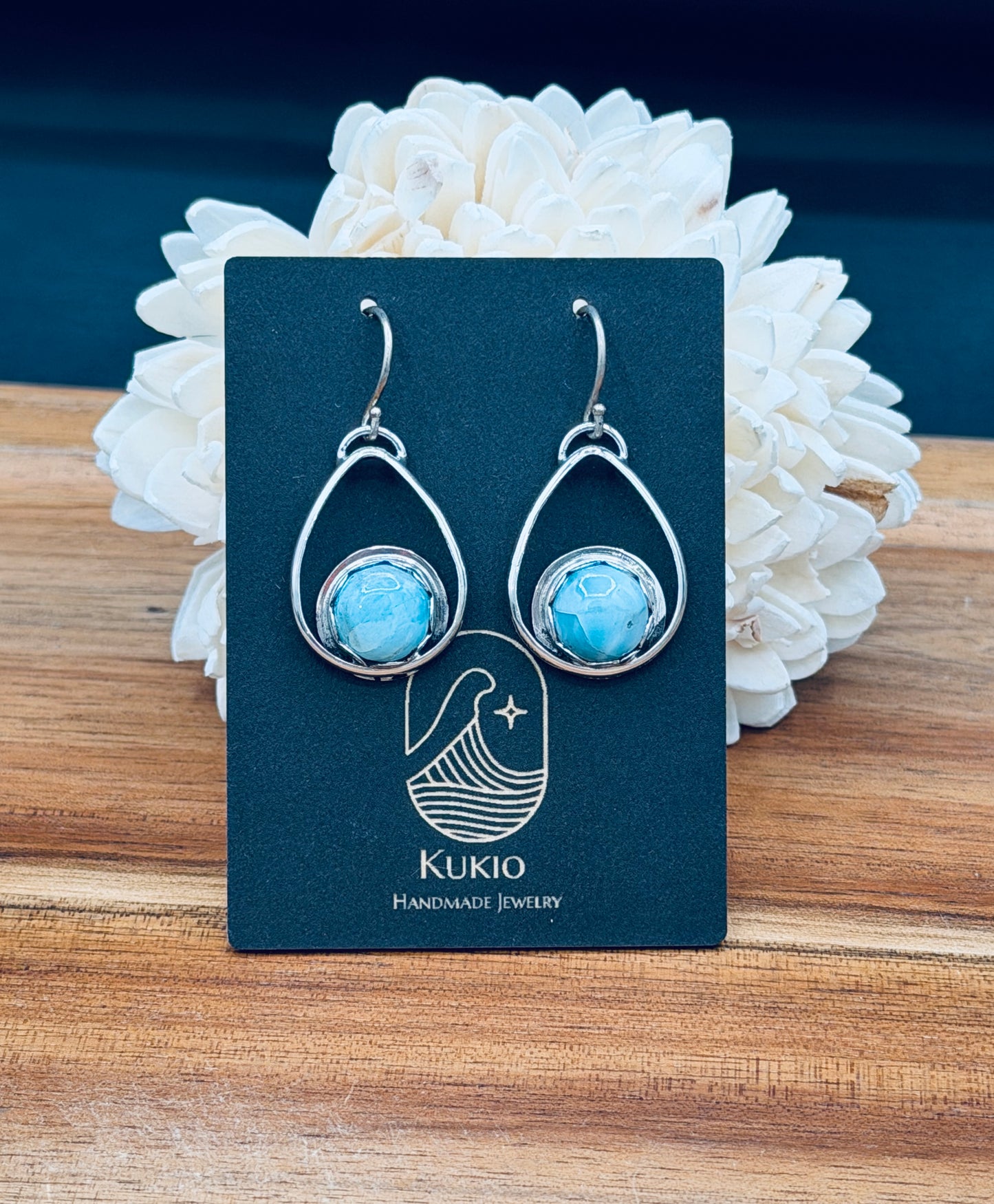 Sterling Silver Larimar Teardrop Hoops