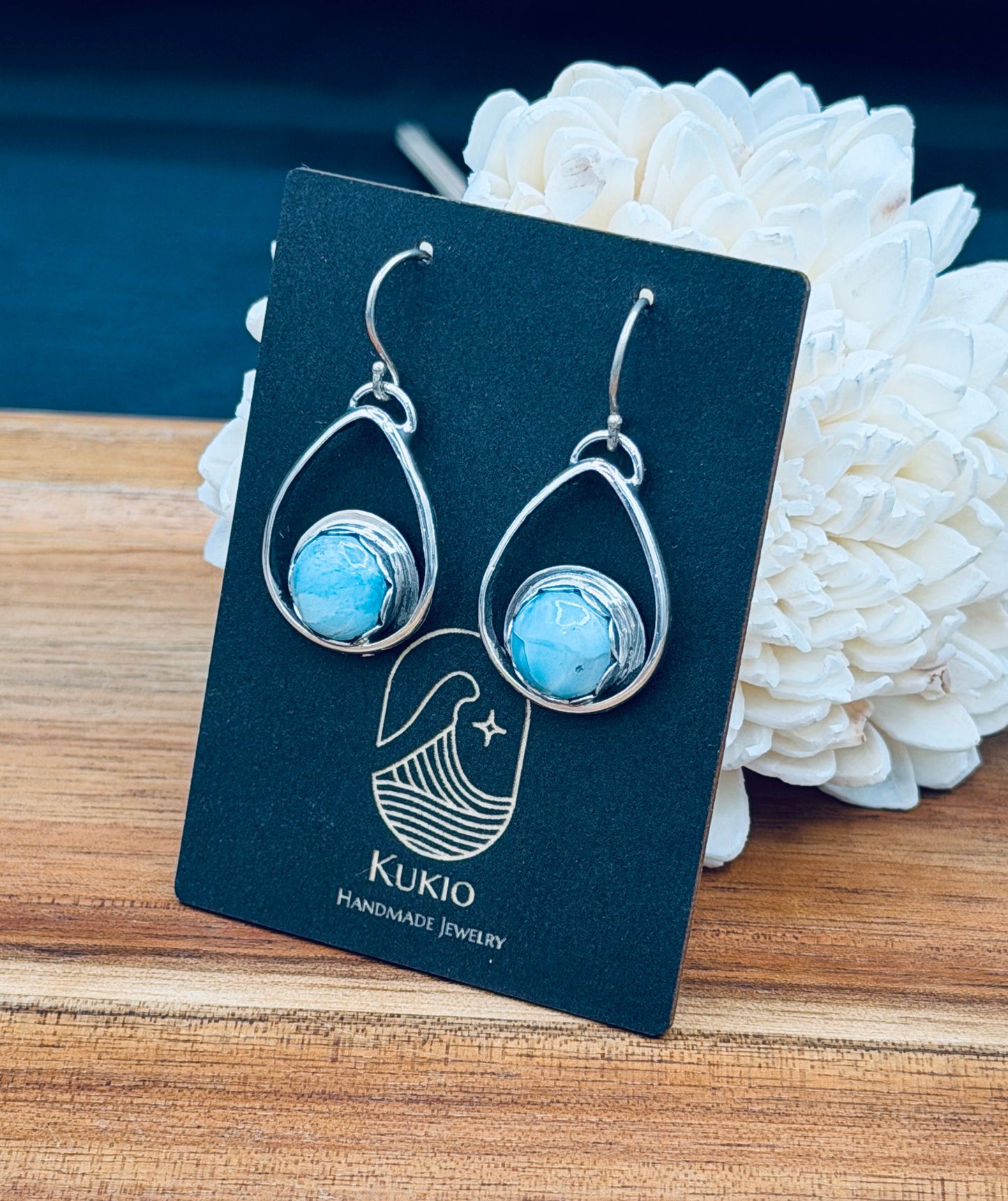 Sterling Silver Larimar Teardrop Hoops