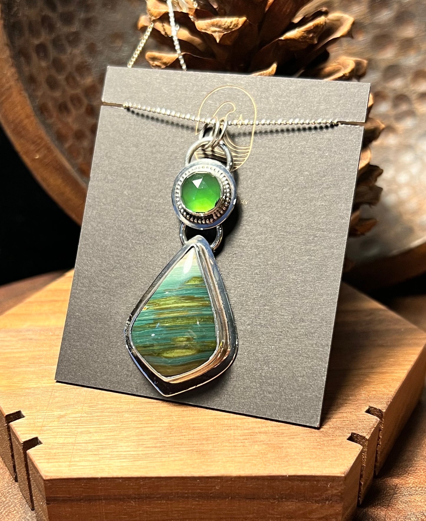 Sterling Silver Gary Green Jasper and Vesuvianite Pendant