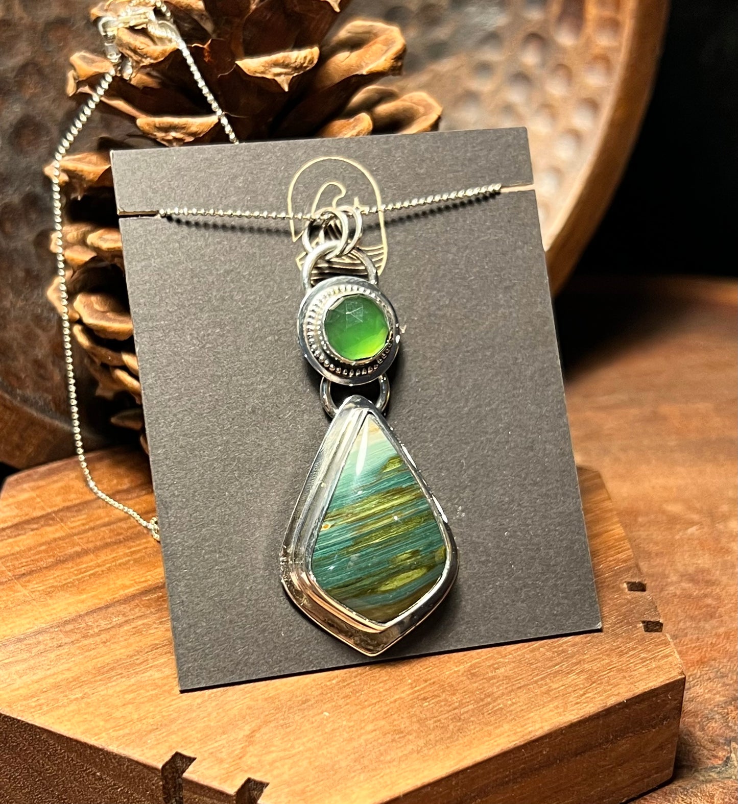 Sterling Silver Gary Green Jasper and Vesuvianite Pendant