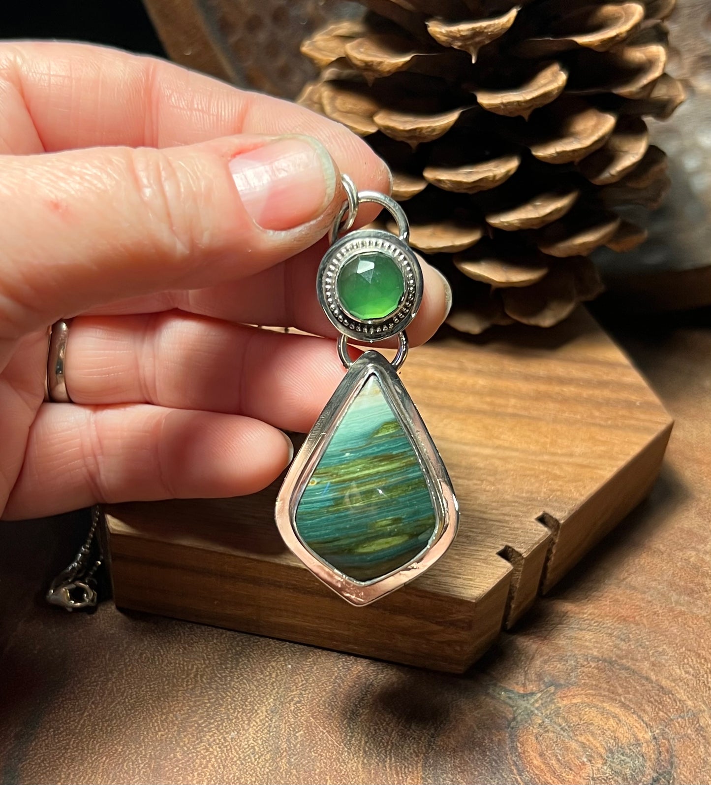 Sterling Silver Gary Green Jasper and Vesuvianite Pendant