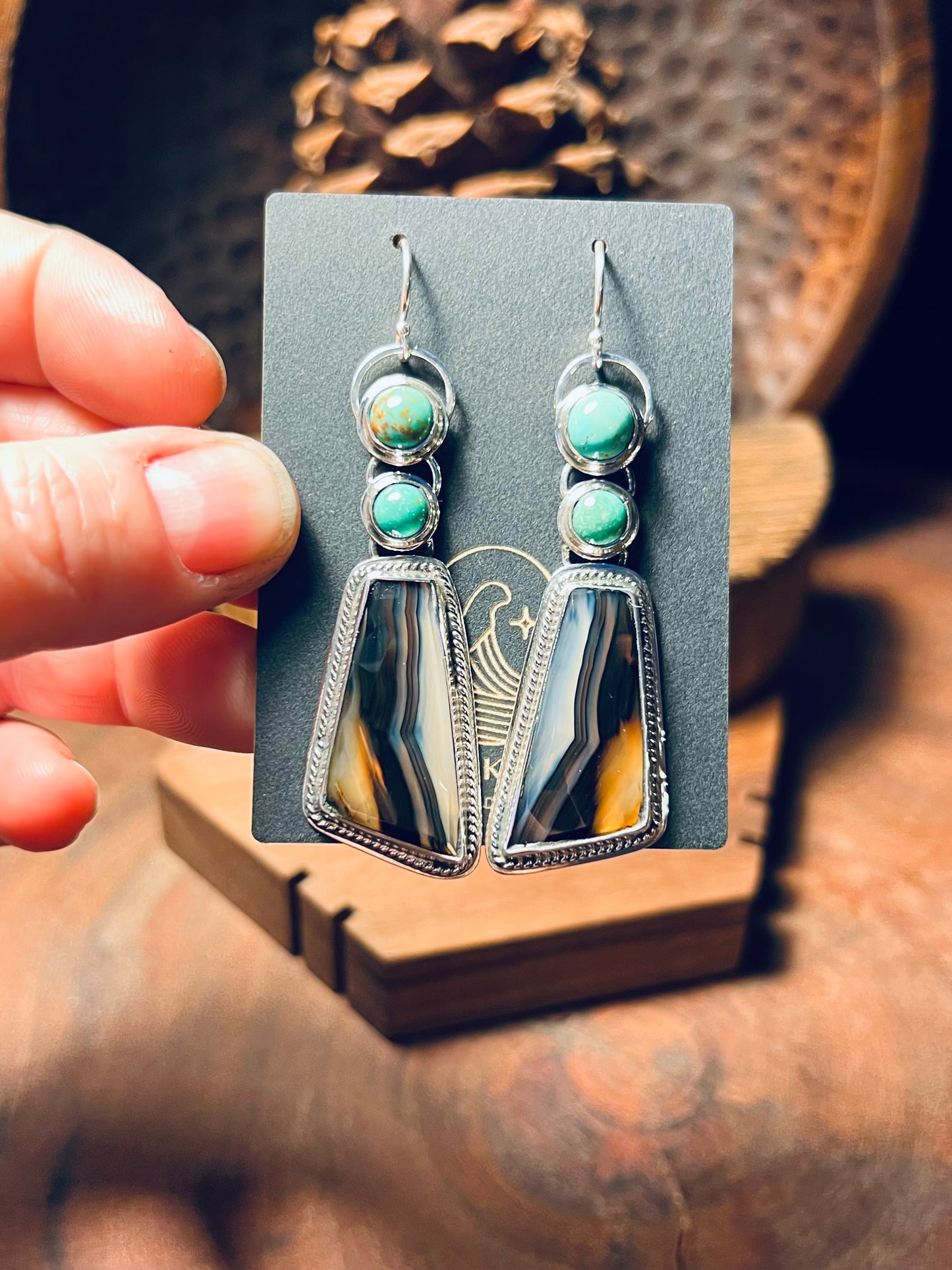 Montana Agate and Turquoise Sterling Silver Earrings