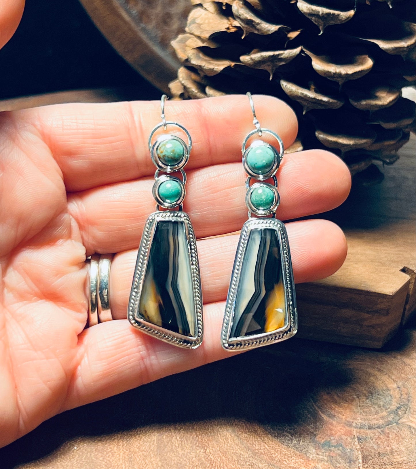 Montana Agate and Turquoise Sterling Silver Earrings