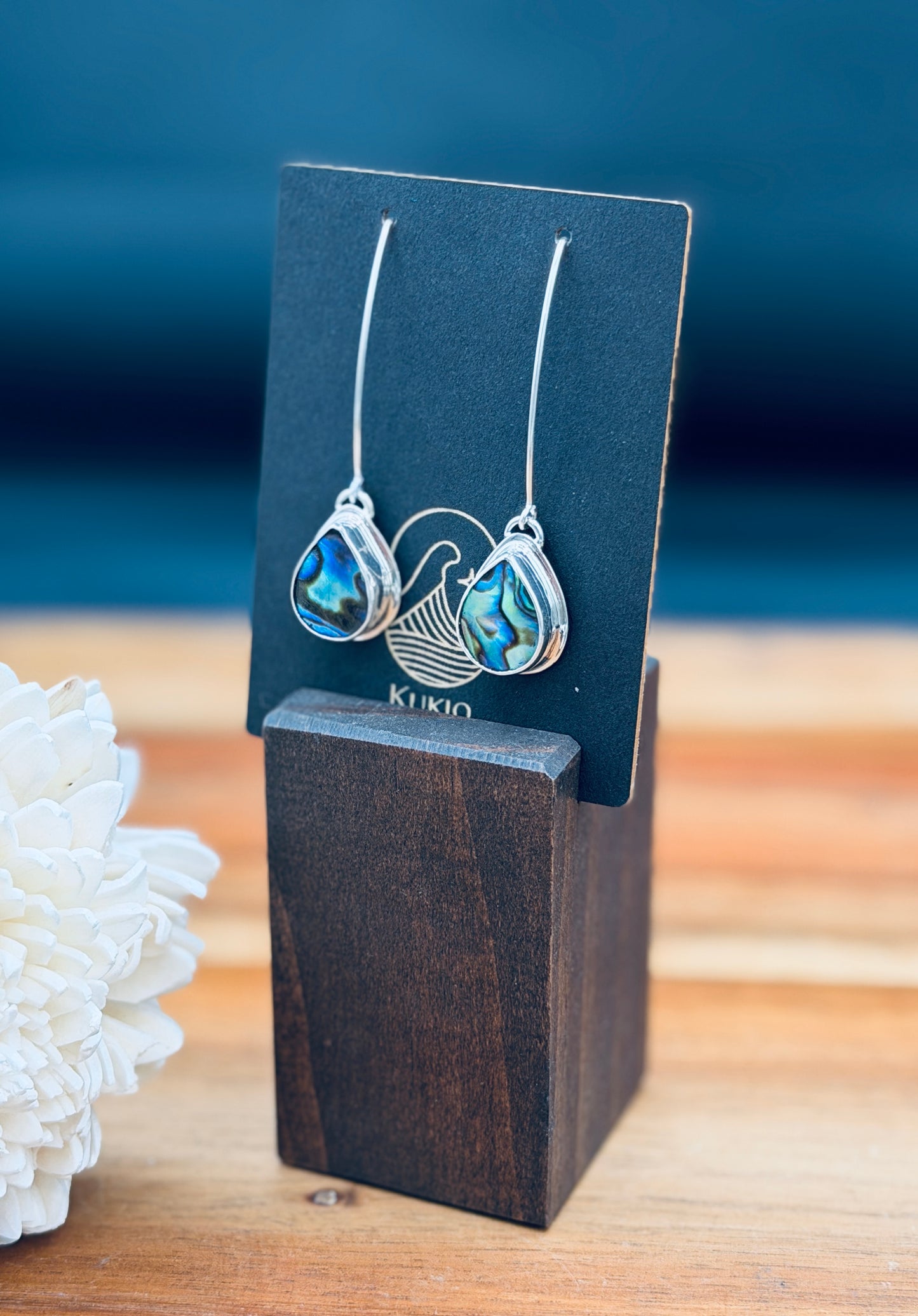 Sterling Silver Abalone Long  Earrings
