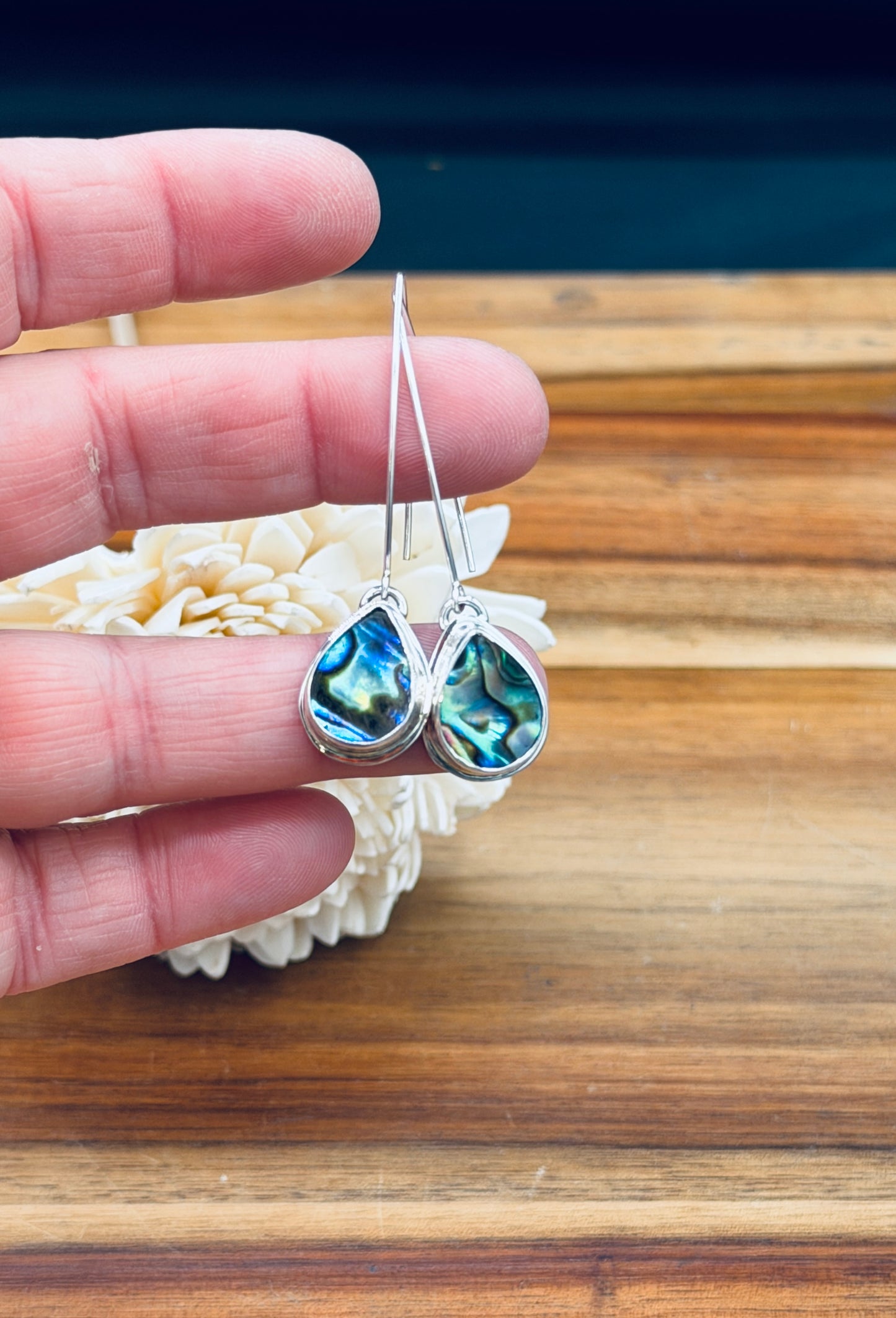 Sterling Silver Abalone Long  Earrings