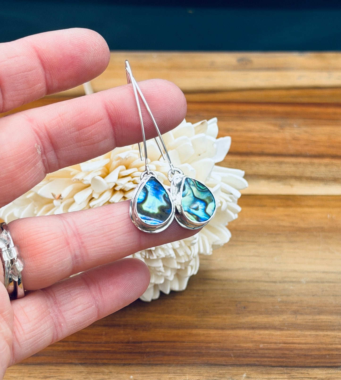 Sterling Silver Abalone Long  Earrings