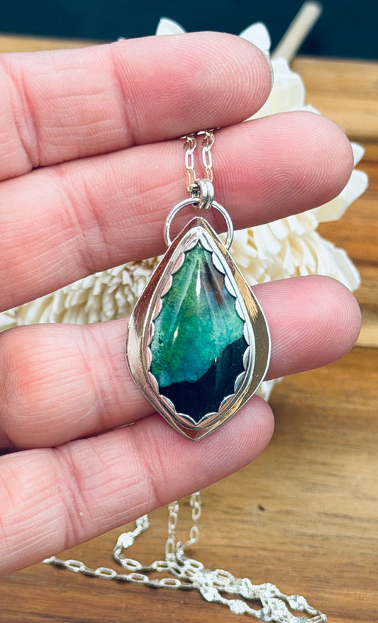 Sterling Silver Opalized Wood Pendant