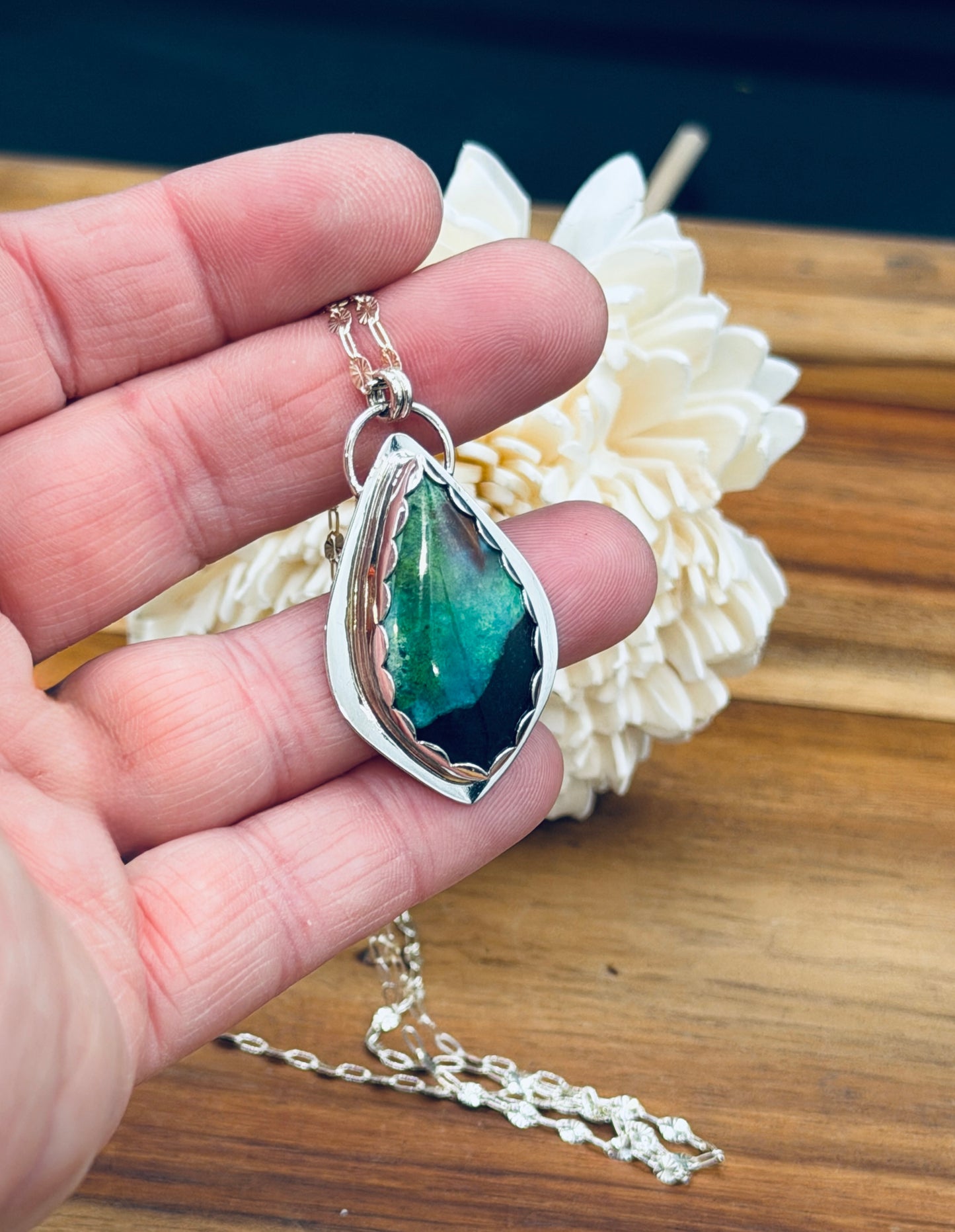Sterling Silver Opalized Wood Pendant