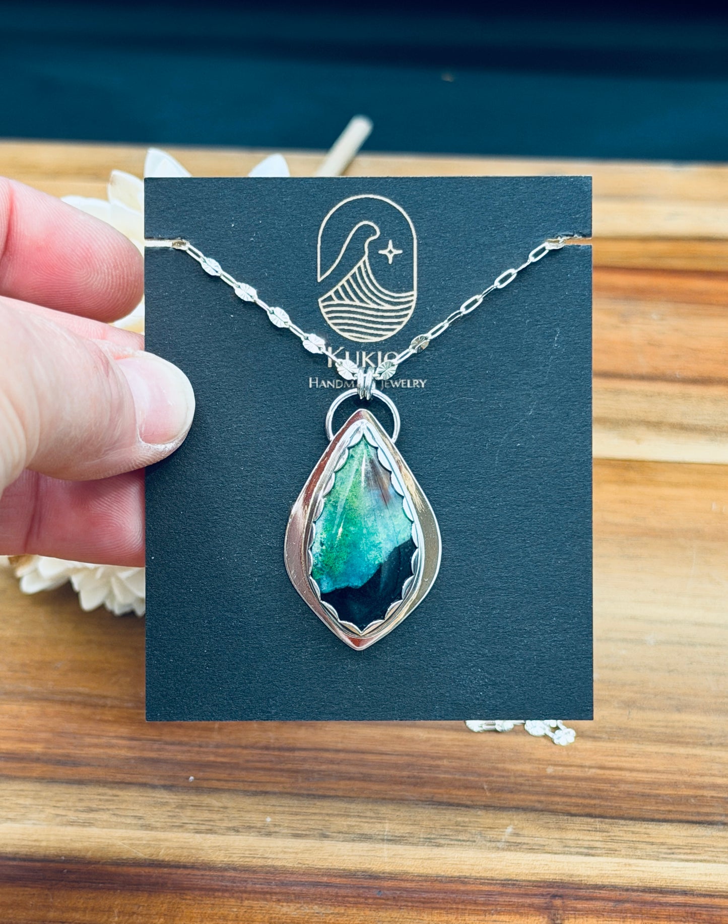 Sterling Silver Opalized Wood Pendant