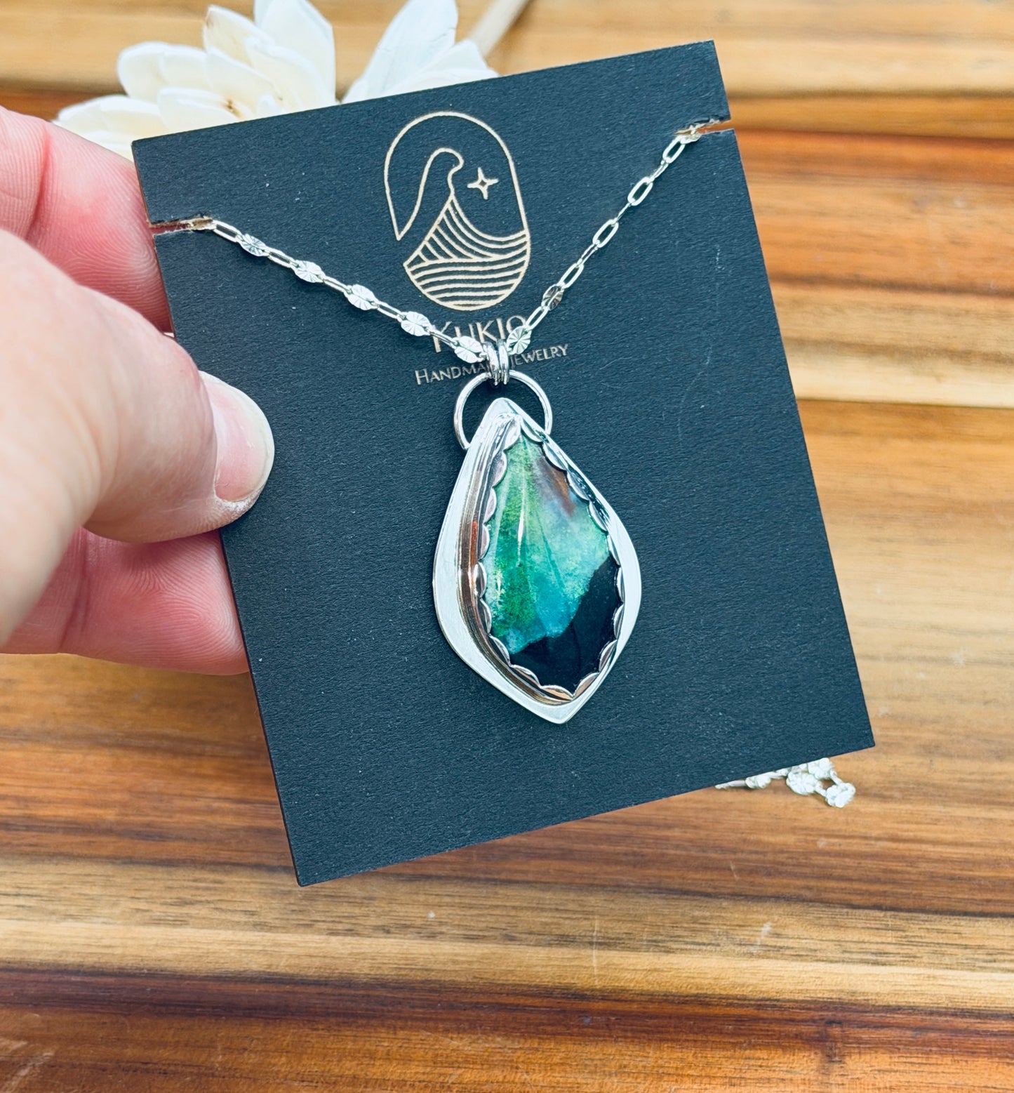 Sterling Silver Opalized Wood Pendant