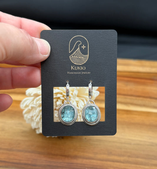 Aqua Kyanite Huggie Sterling Silver Earrings