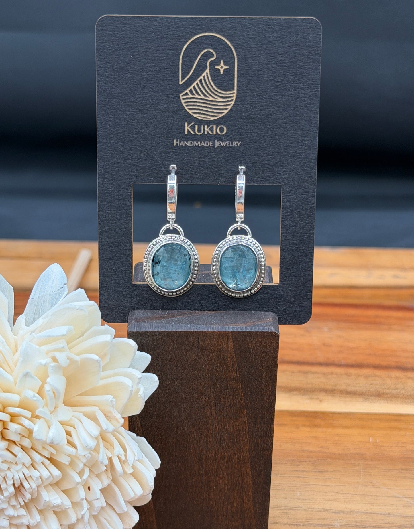 Aqua Kyanite Huggie Sterling Silver Earrings