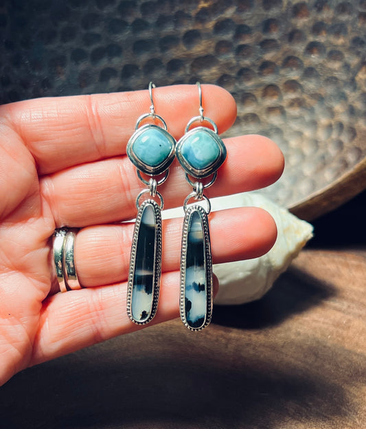 Montana Agate and Larimar Sterling Silver Earrings