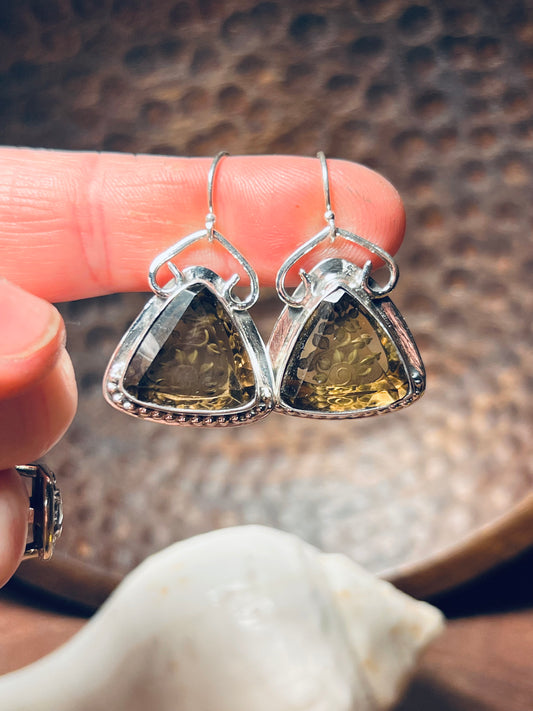 Reserved for Heather T. Etched Citrine Sterling Silver Earrings