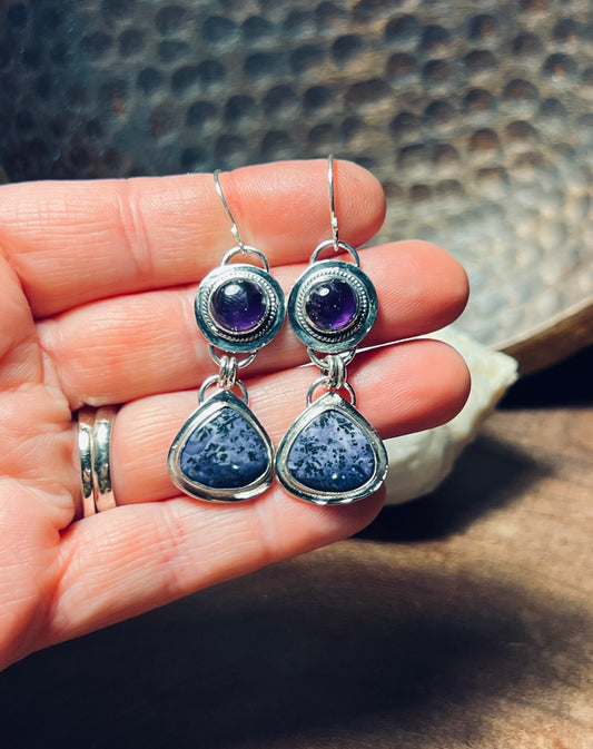 Sterling Silver Tiffany Stone and Amethyst Earrings