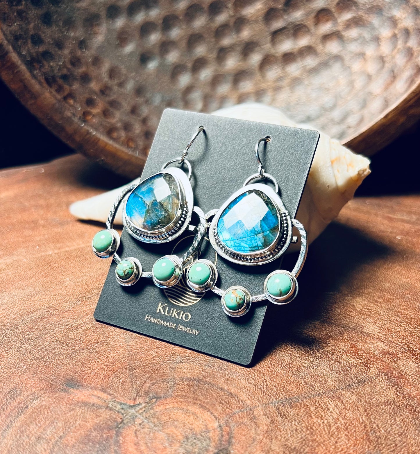 Sterling Silver Labradorite and Turquoise Earrings