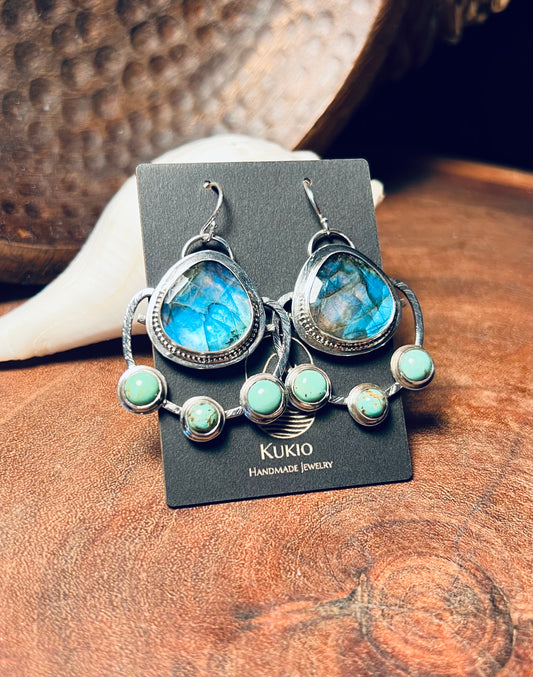 Sterling Silver Labradorite and Turquoise Earrings