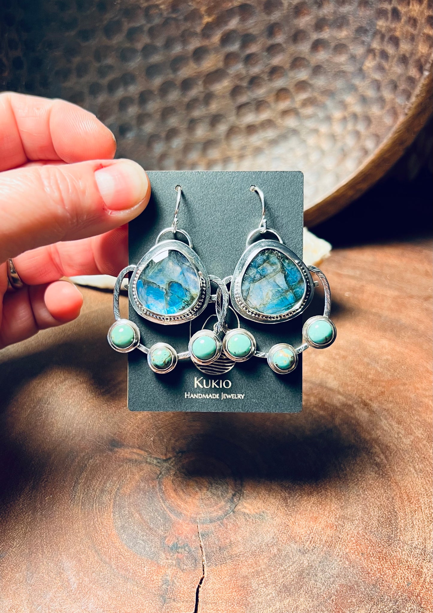 Sterling Silver Labradorite and Turquoise Earrings