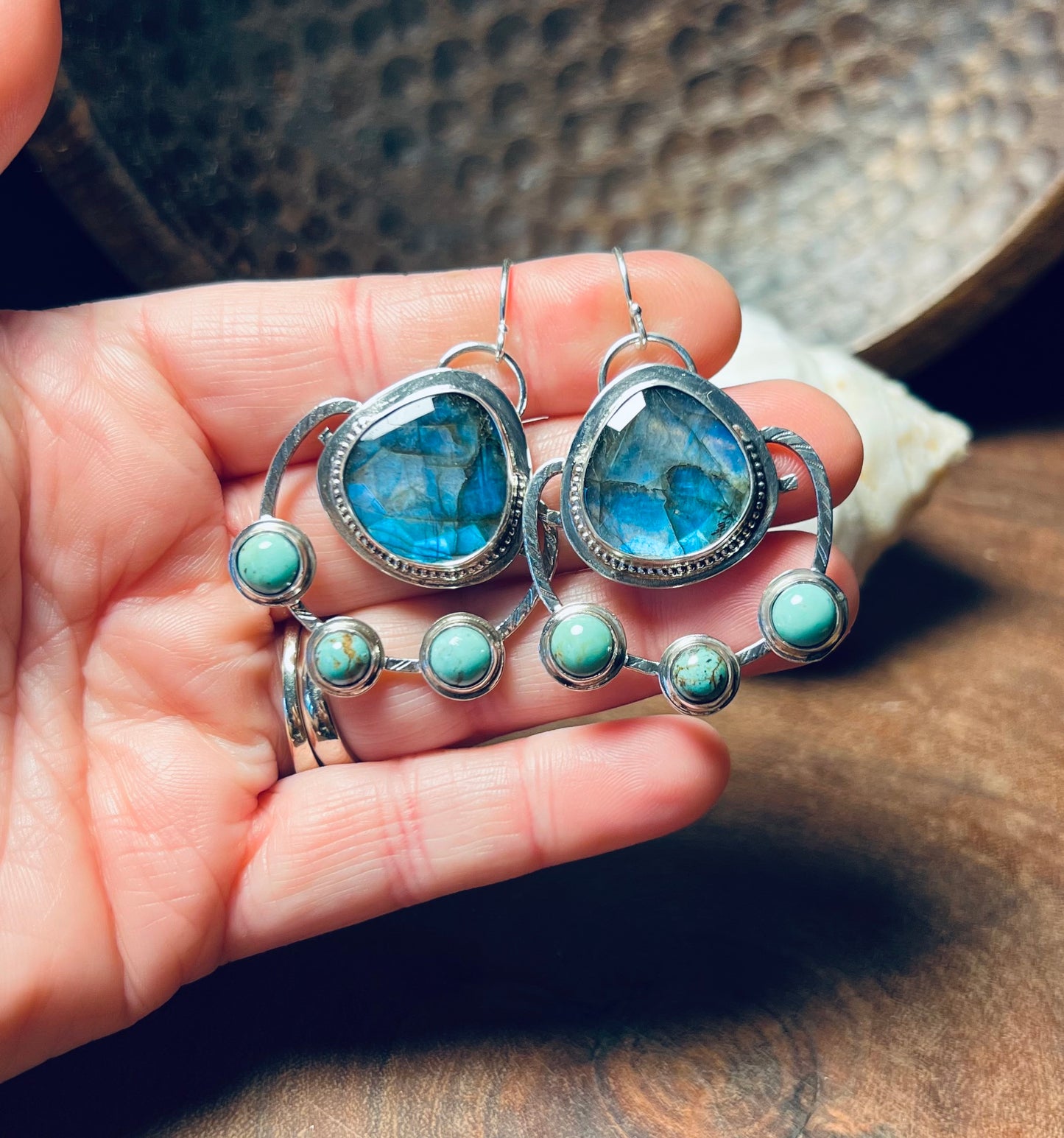 Sterling Silver Labradorite and Turquoise Earrings
