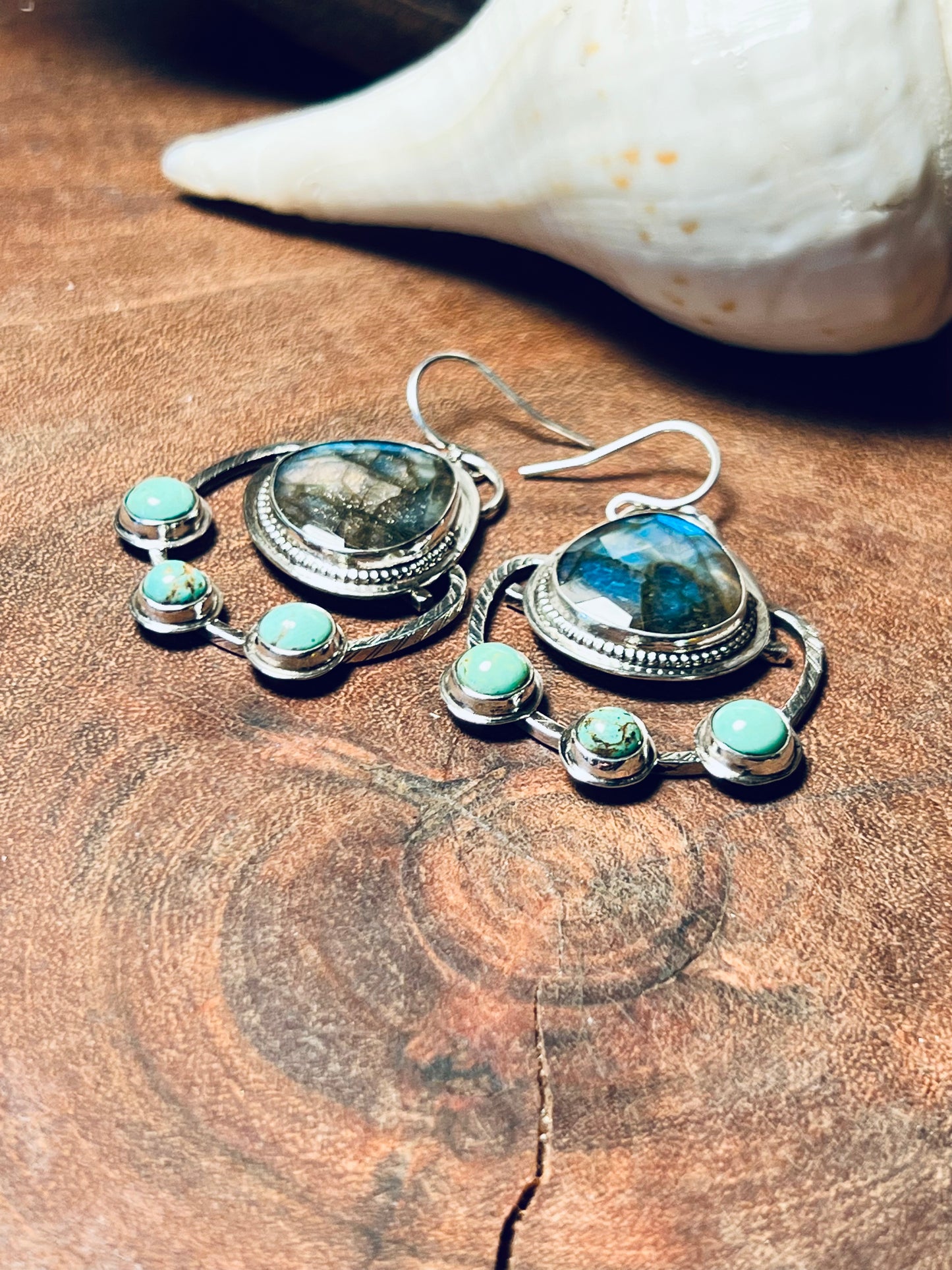 Sterling Silver Labradorite and Turquoise Earrings