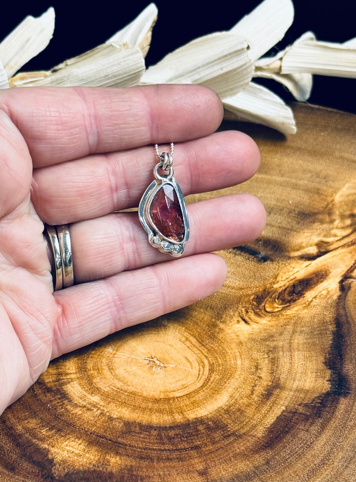 Sterling Silver Rose Cut Tourmaline Pendant Necklace