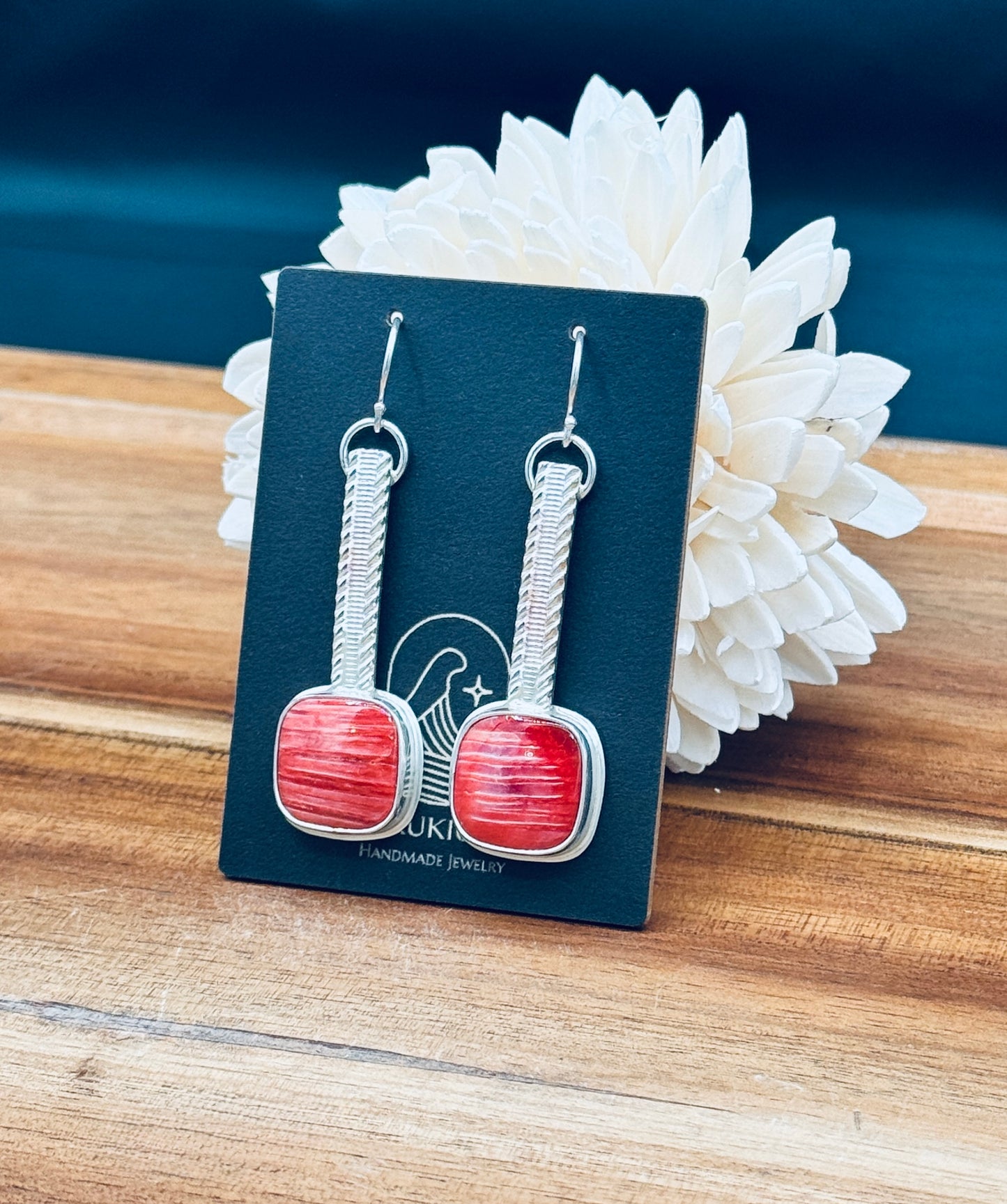 Red Spiny Oyster Shell Sterling Silver Earrings