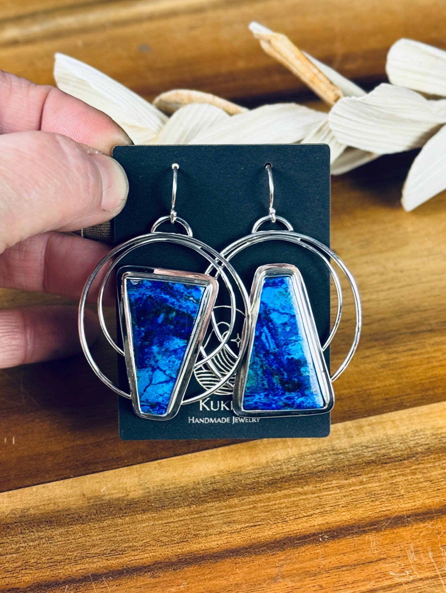 Sterling Silver Double Hoop Blue Bird Azurite Earrings