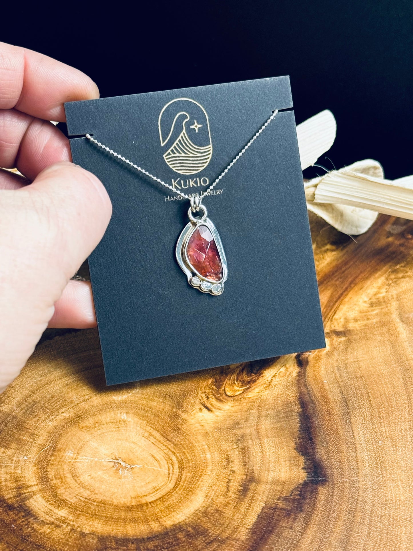 Sterling Silver Rose Cut Tourmaline Pendant Necklace