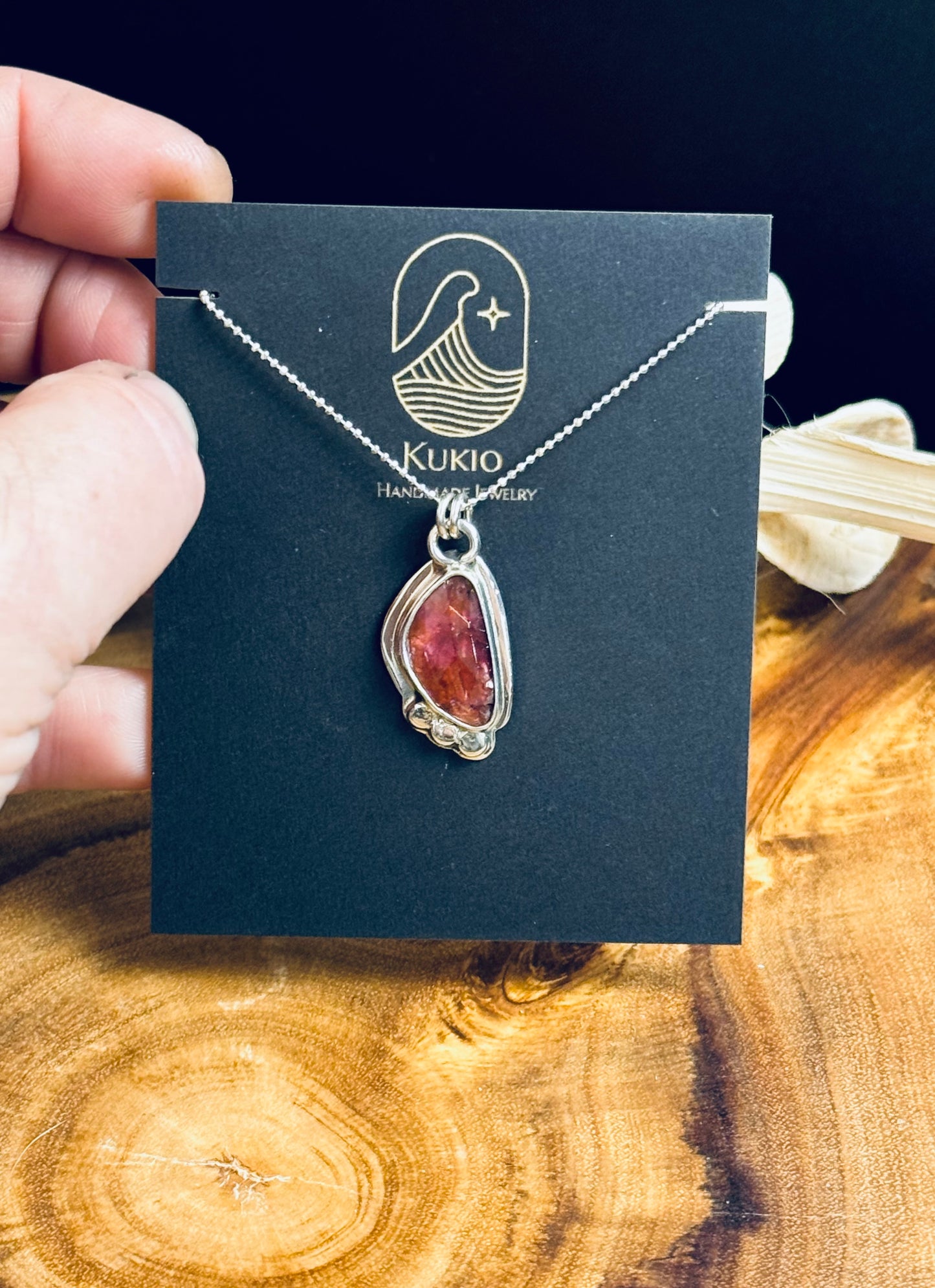 Sterling Silver Rose Cut Tourmaline Pendant Necklace