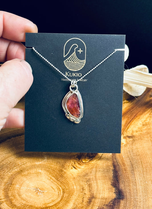 Sterling Silver Rose Cut Tourmaline Pendant Necklace