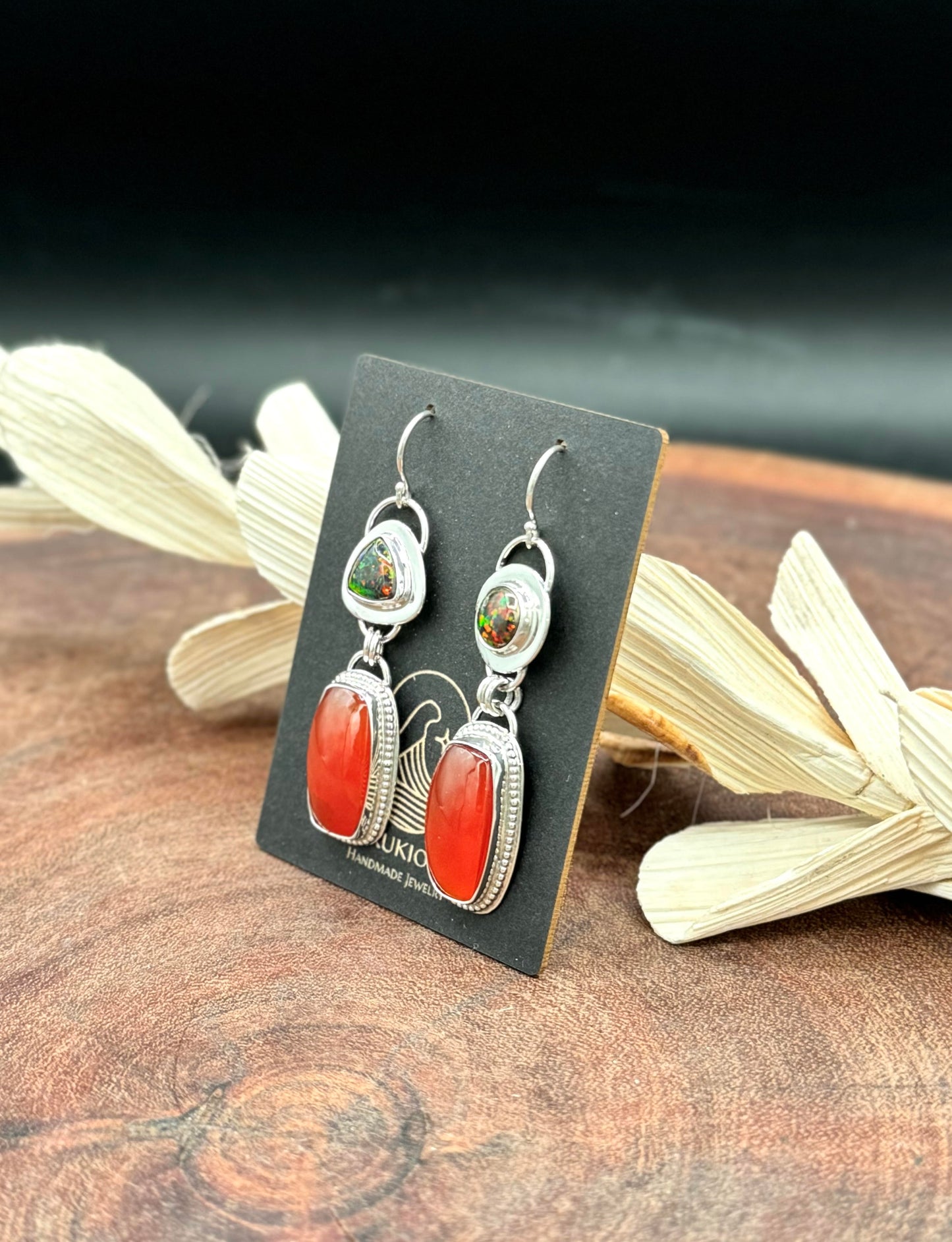 Sterling Silver Carnelian and Gilson Aurora Opal Earrings