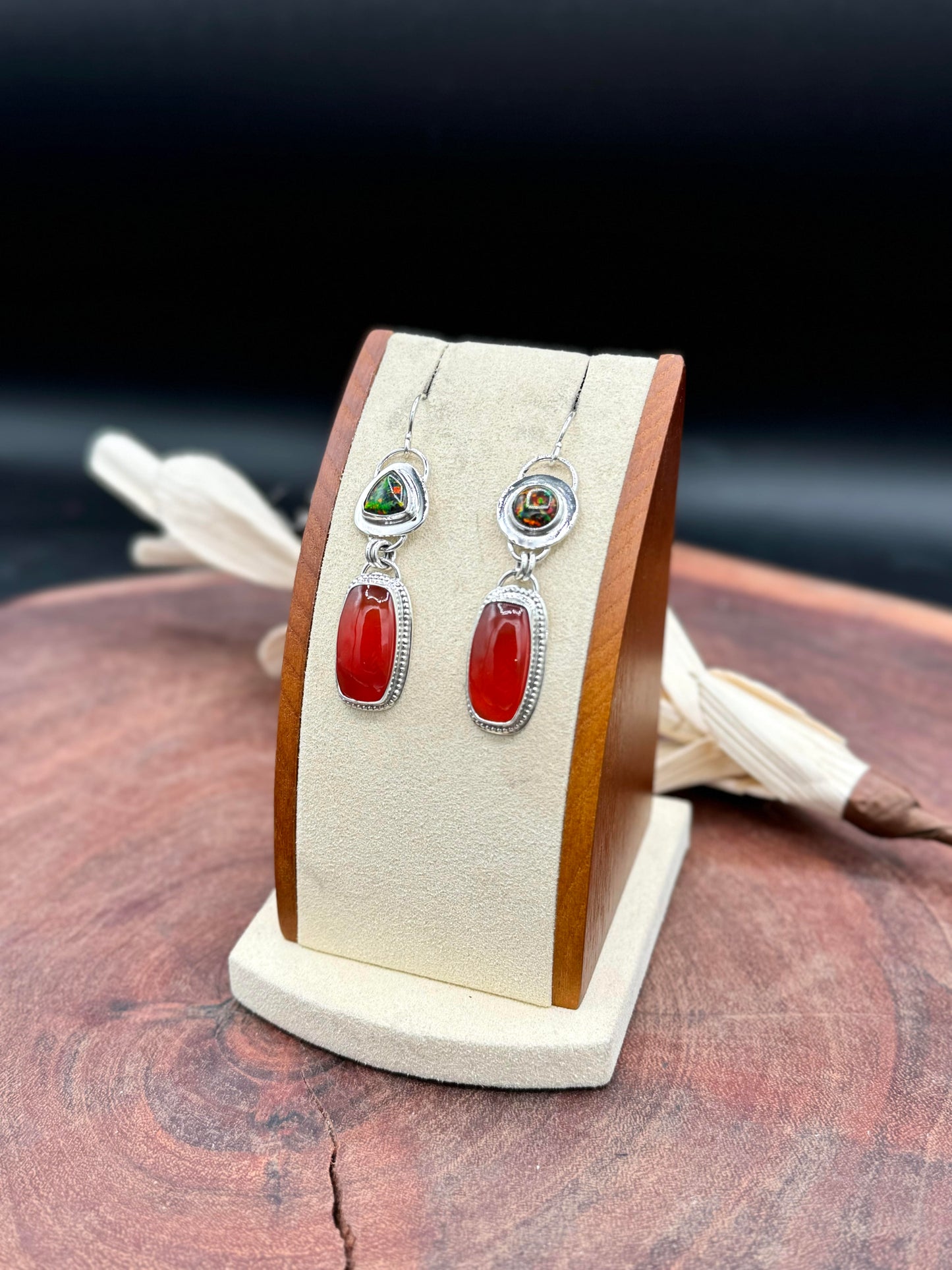 Sterling Silver Carnelian and Gilson Aurora Opal Earrings