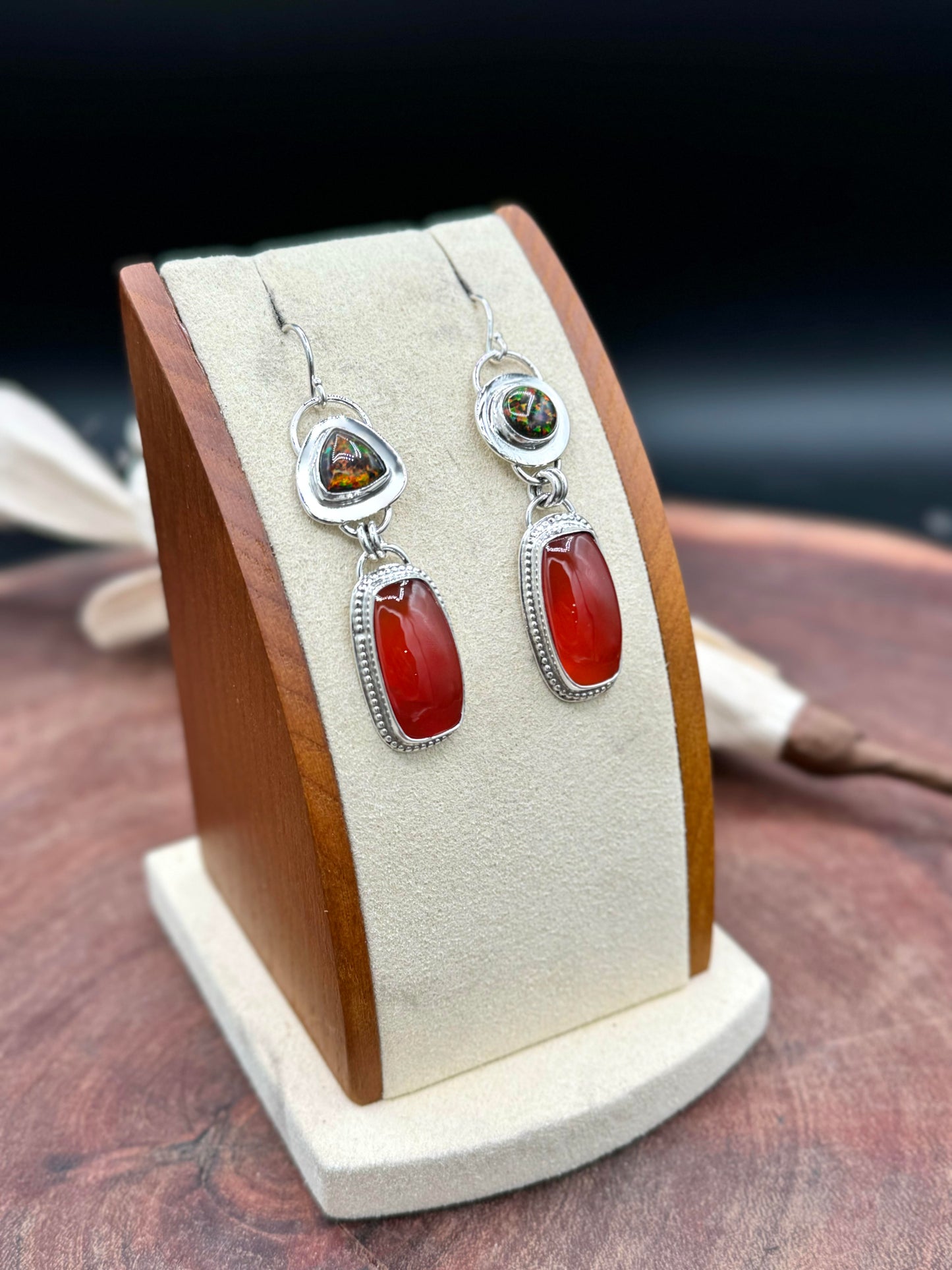 Sterling Silver Carnelian and Gilson Aurora Opal Earrings