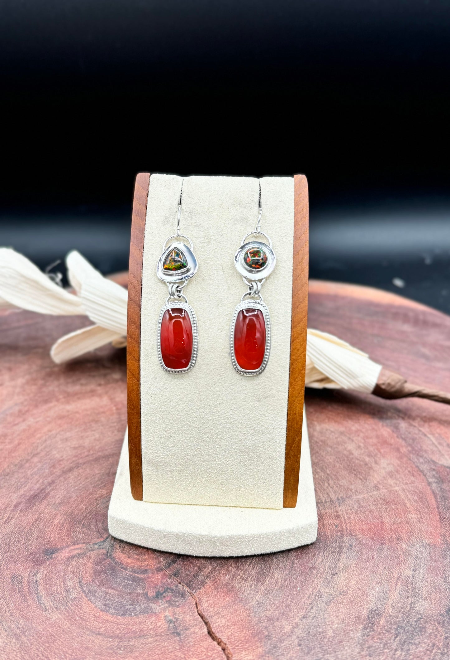 Sterling Silver Carnelian and Gilson Aurora Opal Earrings