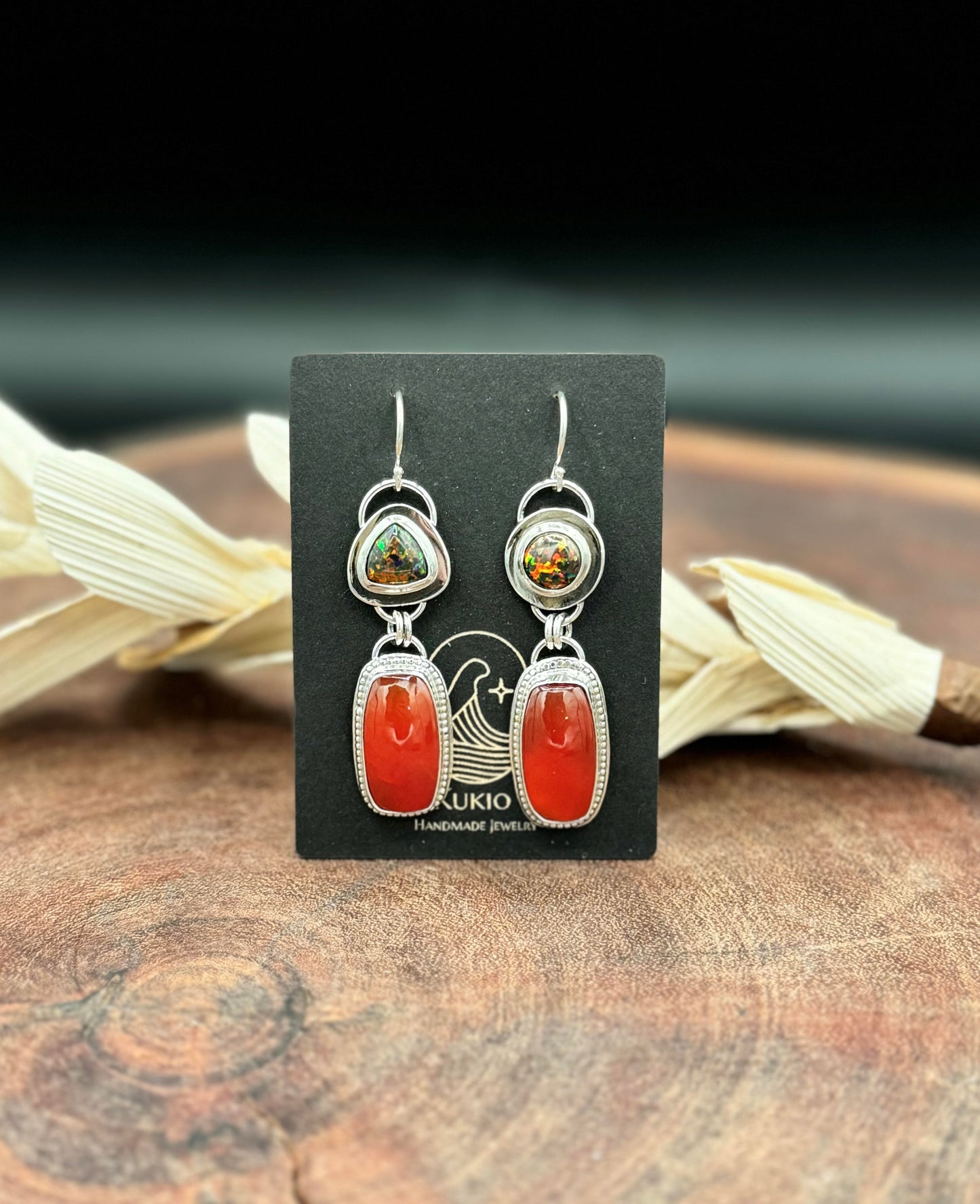 Sterling Silver Carnelian and Gilson Aurora Opal Earrings