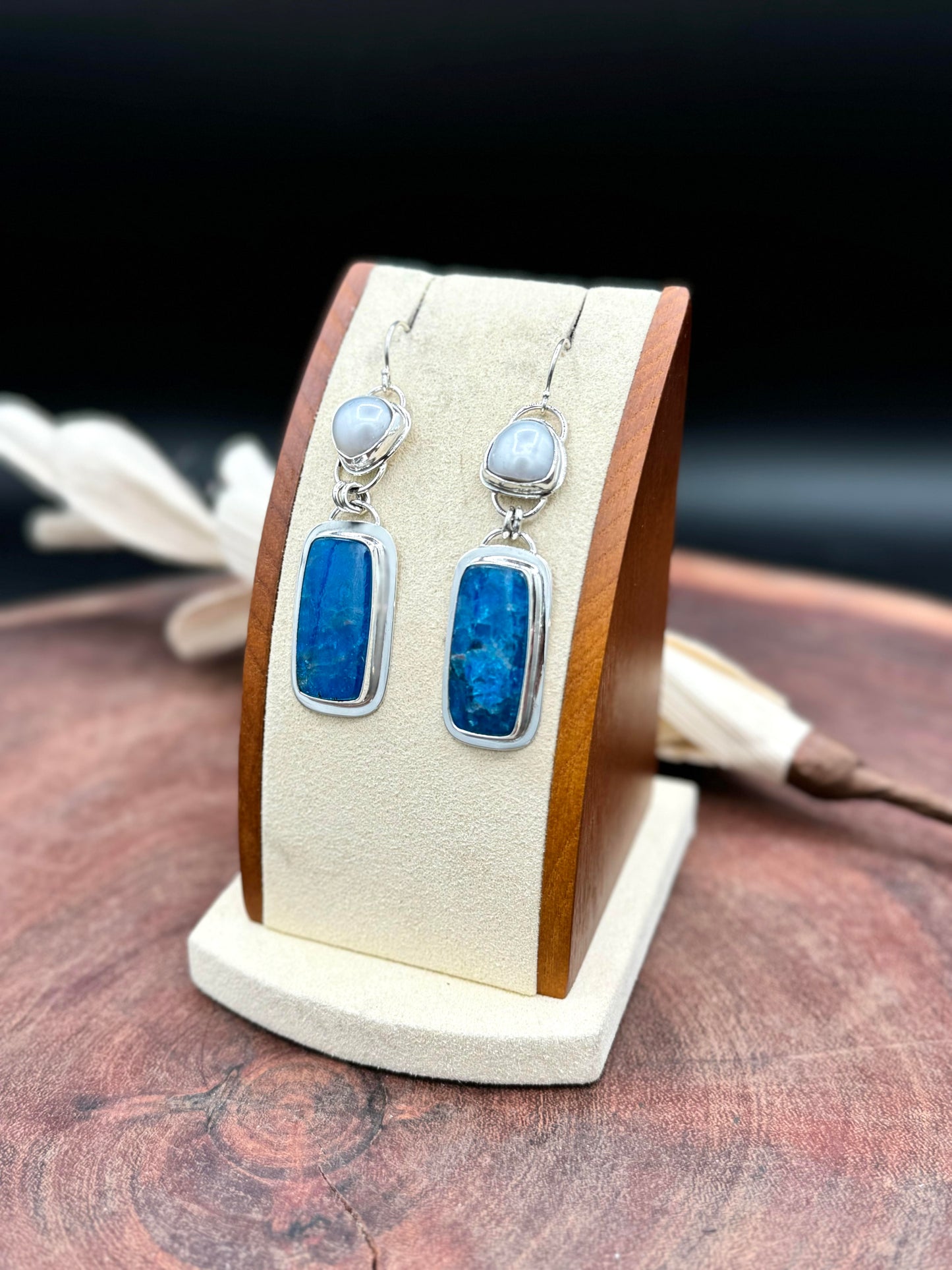 Neon Apatite and Fresh Water Pearl Sterling Silver Earrings