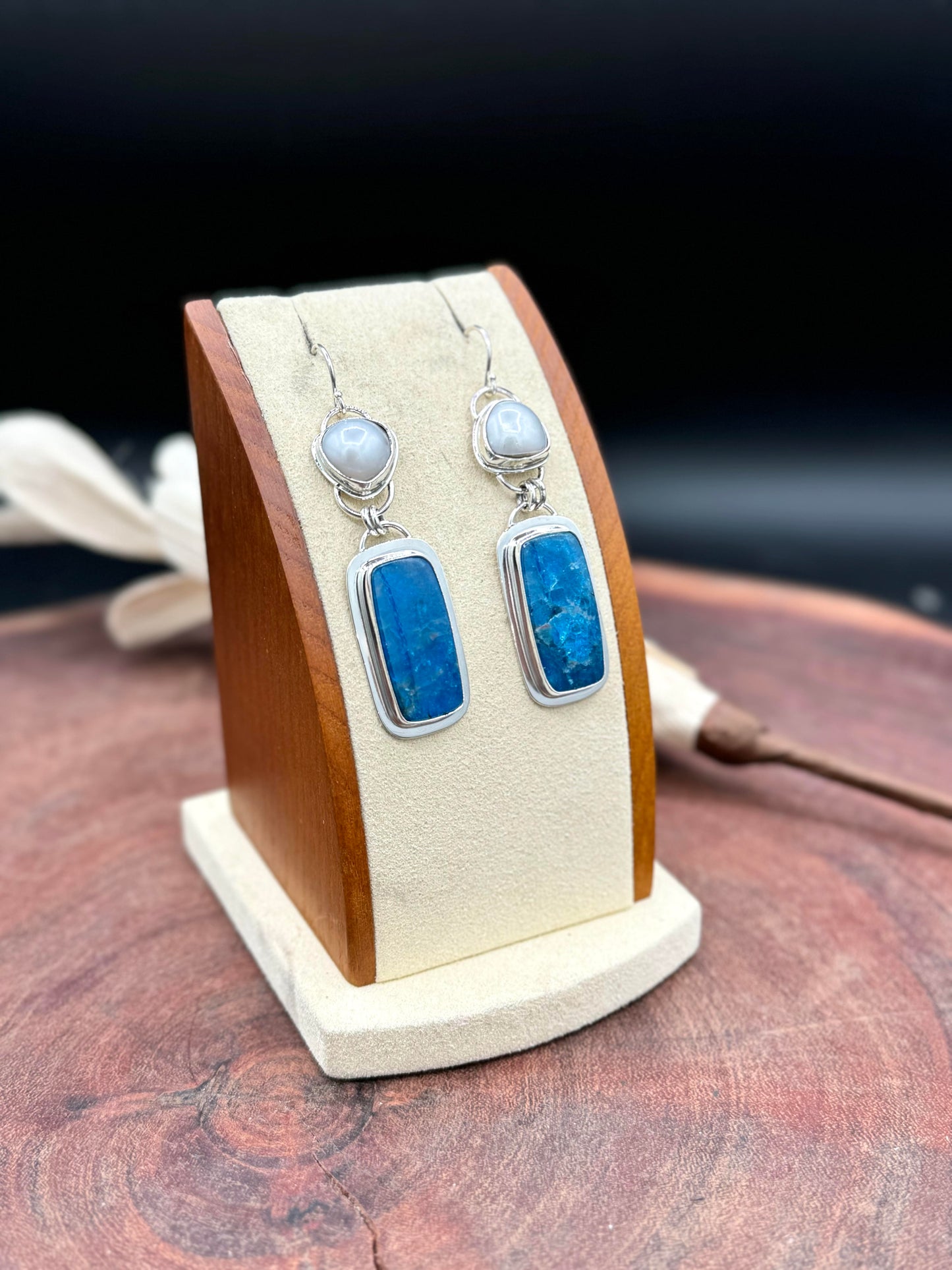 Neon Apatite and Fresh Water Pearl Sterling Silver Earrings