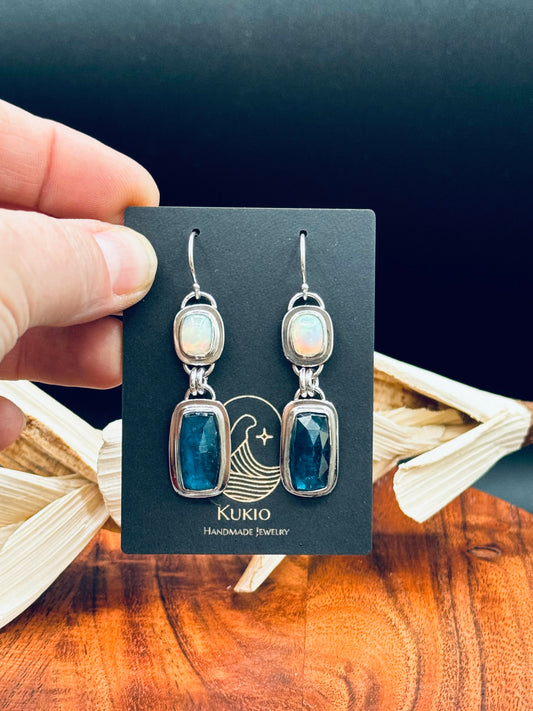 Paraiba Kyanite and Opal Sterling Silver Earrings