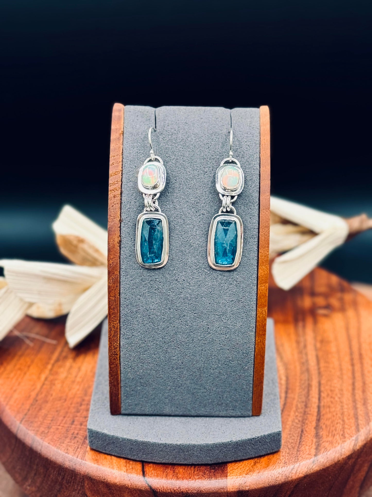 Paraiba Kyanite and Opal Sterling Silver Earrings