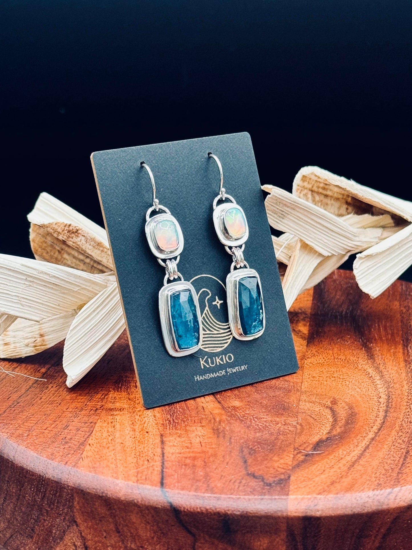 Paraiba Kyanite and Opal Sterling Silver Earrings