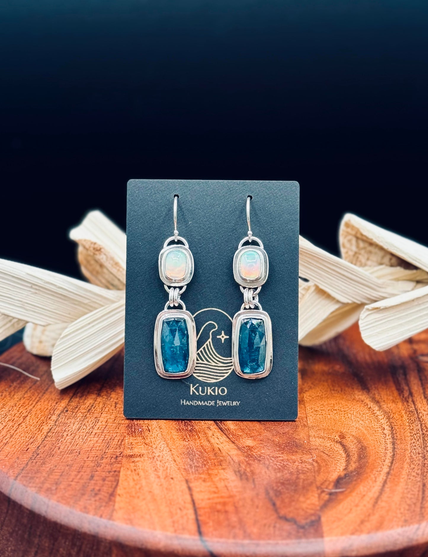 Paraiba Kyanite and Opal Sterling Silver Earrings