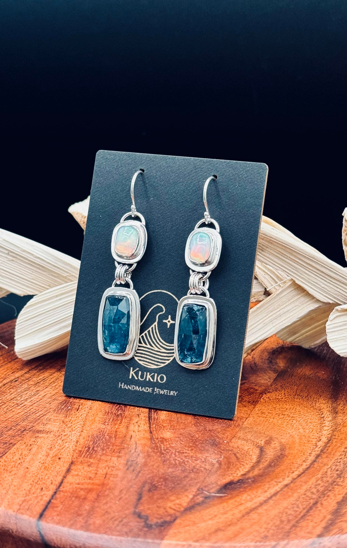 Paraiba Kyanite and Opal Sterling Silver Earrings