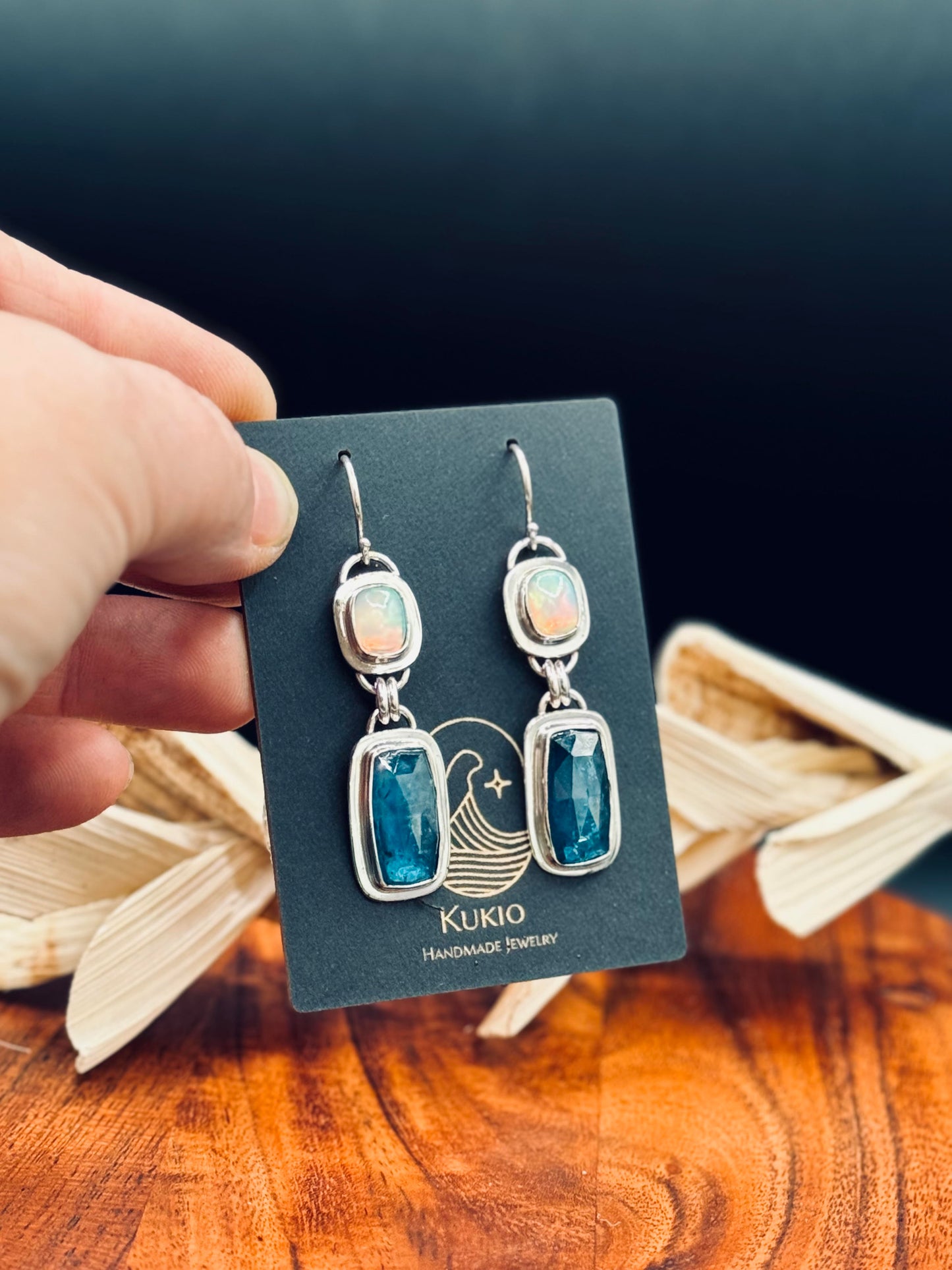 Paraiba Kyanite and Opal Sterling Silver Earrings