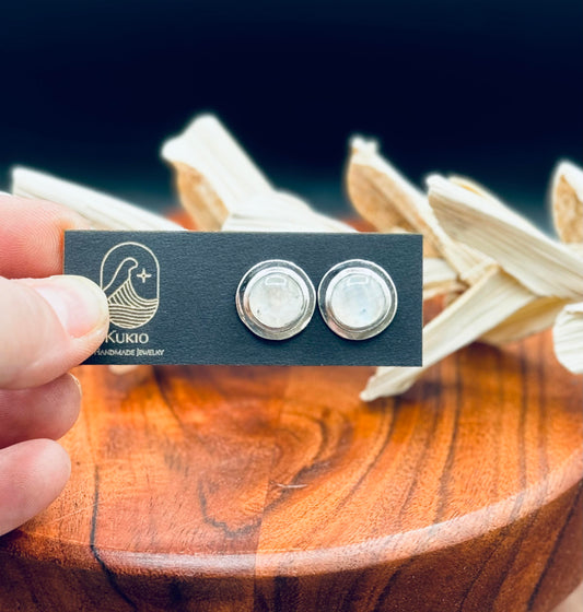 Sterling Silver Rainbow Moonstone Stud Earrings