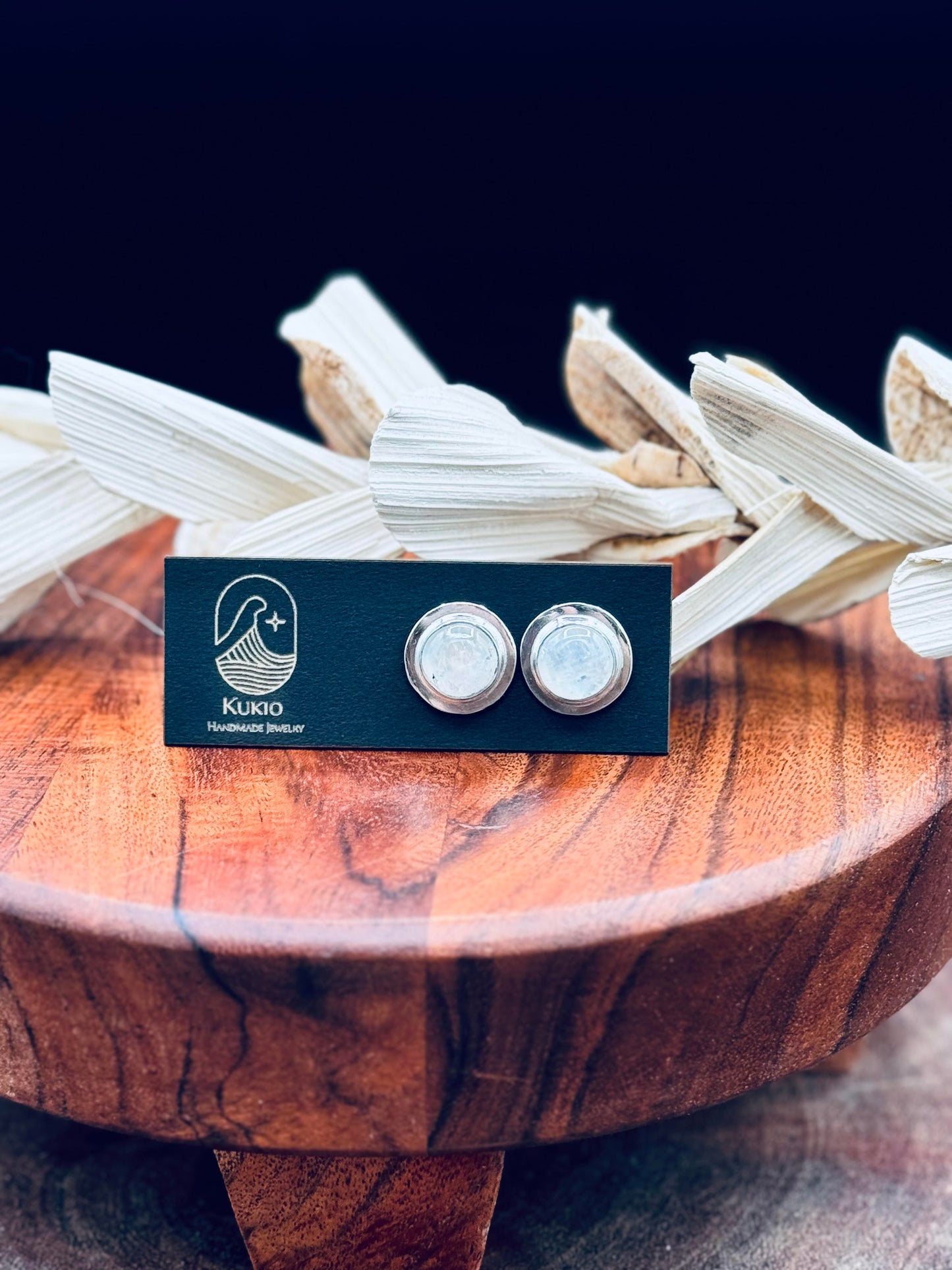 Rainbow Moonstone Sterling Silver Stud Earrings