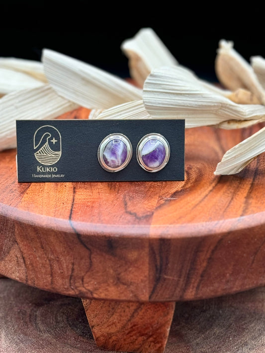 Sterling Silver Chevron Amethyst Stud Earrings