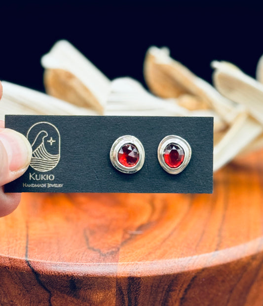 Sterling Silver Garnet Stud Earrings