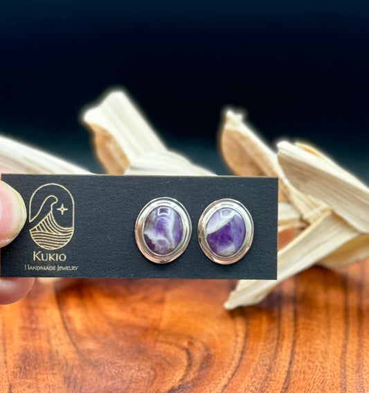 Sterling Silver Chevron Amethyst Stud Earrings